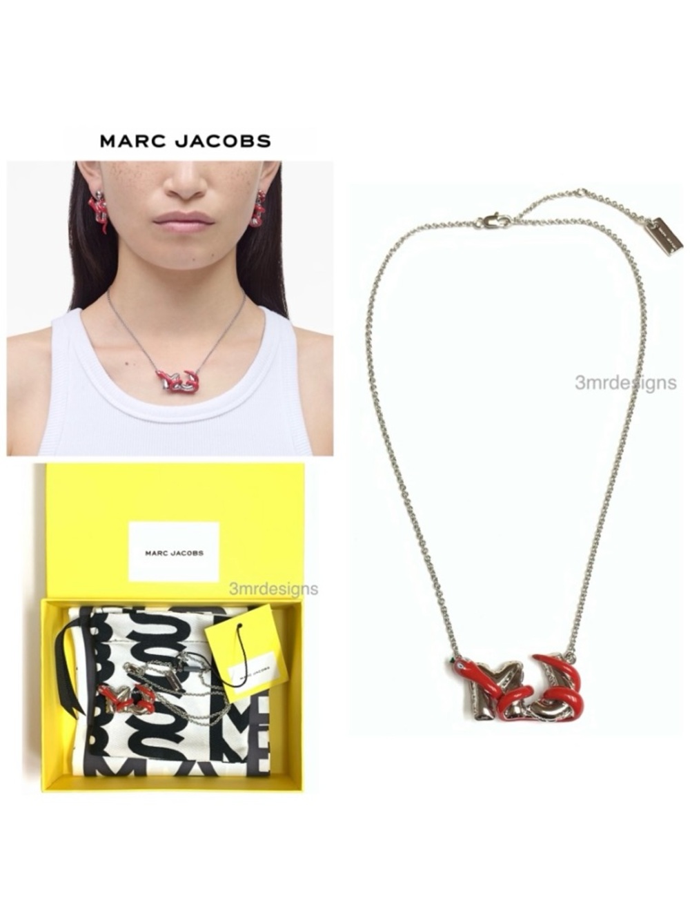 NWT MARC JACOBS Ltd. Ed. Year Of The Snake MJ Silver Plated Brass Necklace